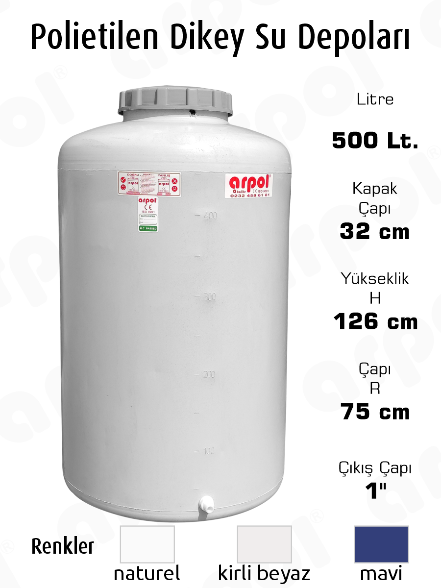 polietilen dikey su depolar� 500 lt